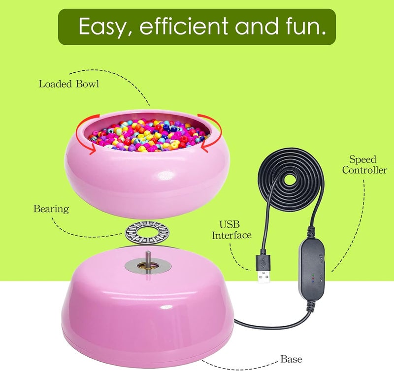 Xmada Electric Bead Spinner - Bead Spinner with 2PC Beading Needles and Seed Beads, Waist Beads Kit, Bead Spinner for Jewelry Making, Electric | Speed Adjustment Beading Tools (Pink) - Image 3